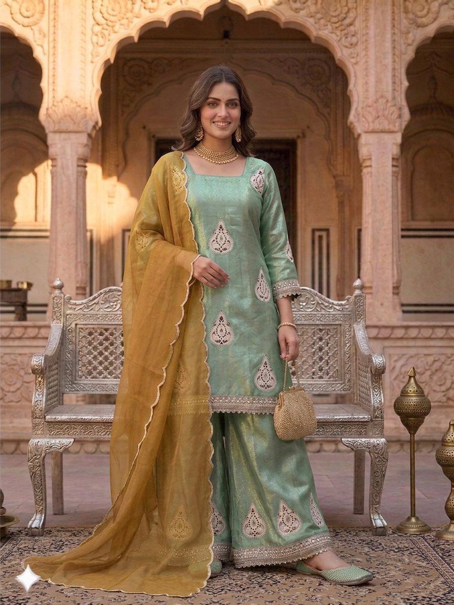The Neo-Classic Teal Tissue Silk Silhouette